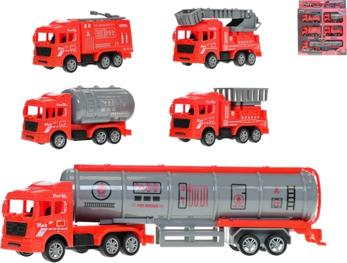 Set of pull-back fire trucks, 5 pieces