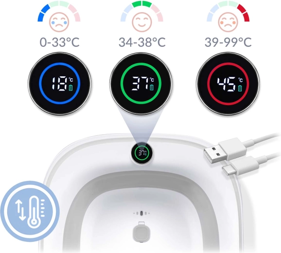 Nukido kokkupandav laste vann elektroonilise termomeetri ja vastsündinu sisuga, valge-hall