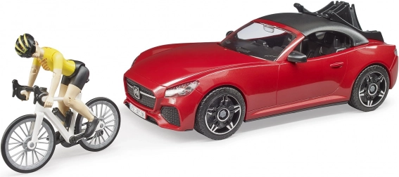 Bruder sports Dodge car with female cyclist figure and bicycle