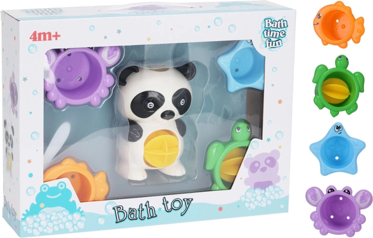 Bath toy panda with cups and accessories