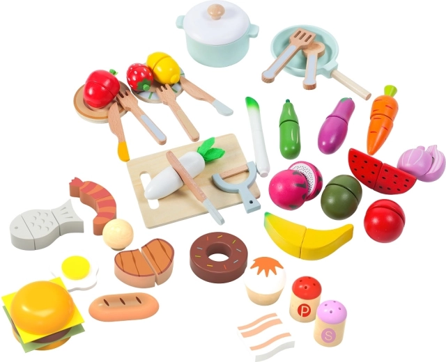 2Kids Toys wooden food set for a kids’ kitchen (42 pieces)