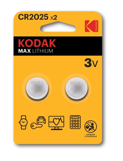Liitium-nööppatareid KODAK CR2025 3 V, 2 tk