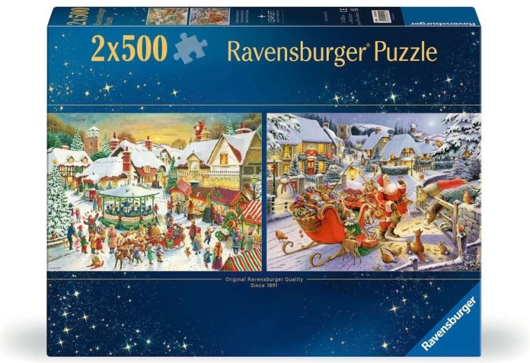 Ravensburger puzzle Christmas market and Christmas Eve dinner with Santa 2×500 pieces