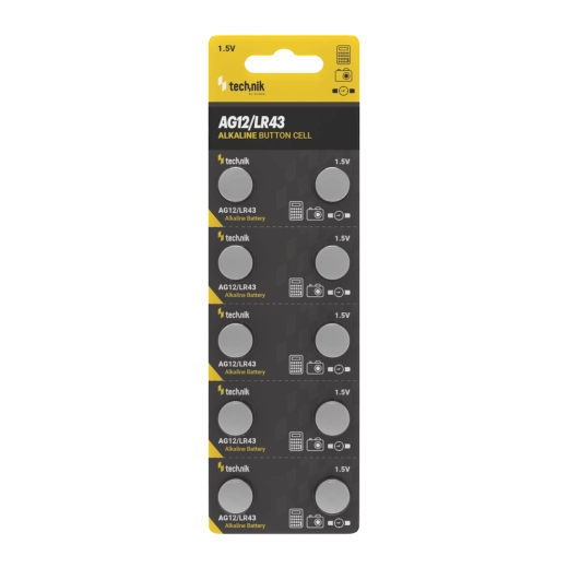 Alkaline Button Cell Battery Technik Platinum AG12 / LR43 1.5 V, Pack of 10