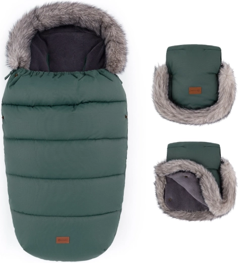 Petite&Mars komplekt: talvine soojakott Comfy 4v1 ja käru kinnased Furry veritable khaki