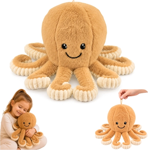 Pehme mängukaheksajalg elastsete kombitsatega, beež 30 cm – 1 tk