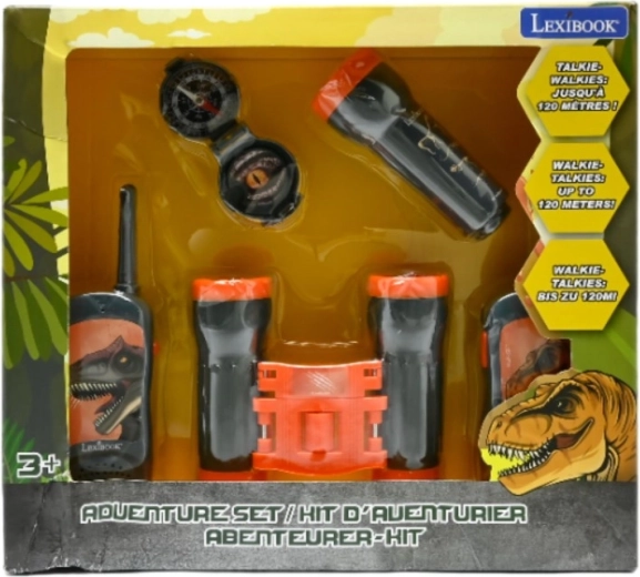Lexibook dinosaur explorer set with walkie-talkies, binoculars, flashlight and compass