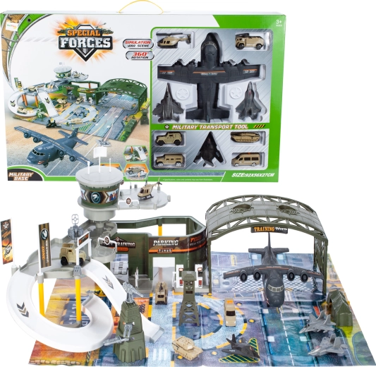 Kahte korrust omav sõjaväebaas lennukiga – kahekorruseline mängukomplekt