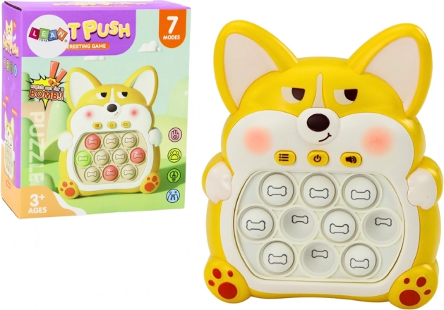 Pop-It konsool Rebane 7 mängurežiimiga kollane sensoorne mänguasi