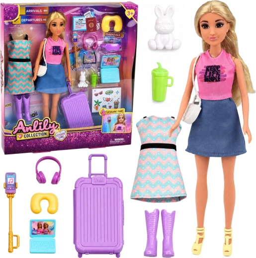 Anlily Traveler – fashion doll with suitcase and travel accessories 30 cm