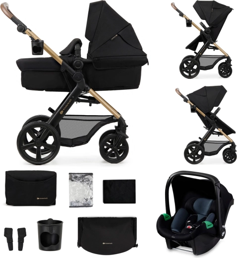 Kinderkraft MOOV 2 3-in-1 stroller set Pure Black with foam wheels