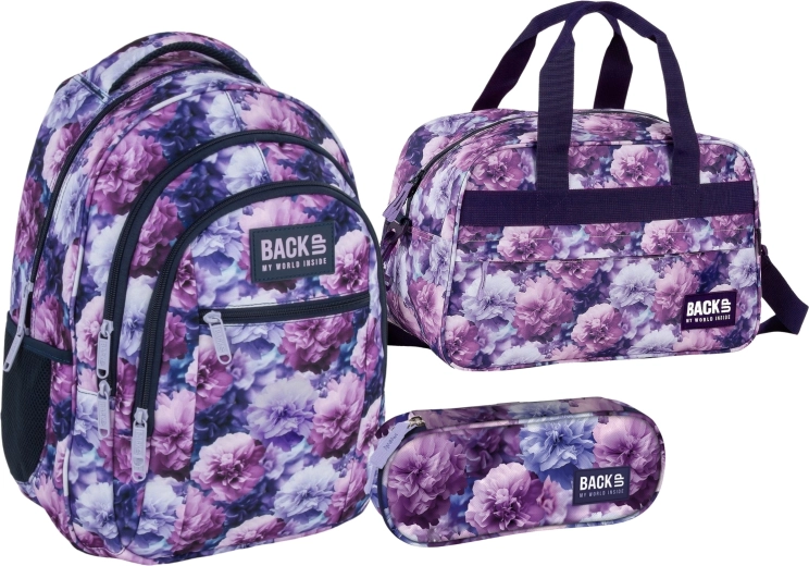 BackUP Violet Bloom soodushinnaga komplekt 3in1: koolikott, pinal ja spordi-/reisikott