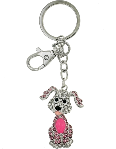 Dog keychain with pink stone