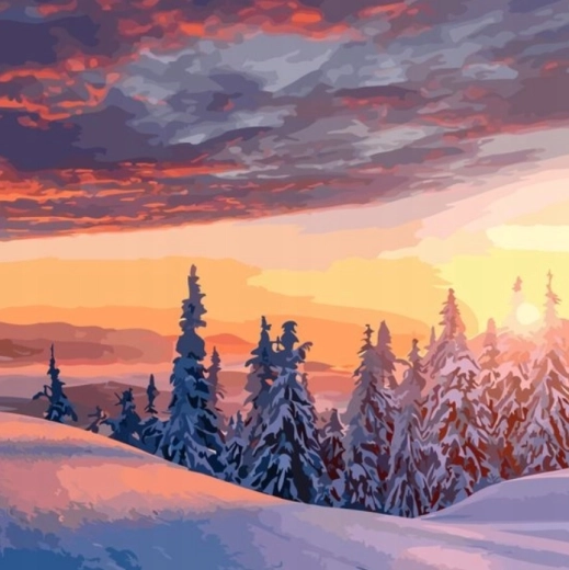 Teemantmaalimine – vaade lumisele talvemaastikule 30 × 40 cm