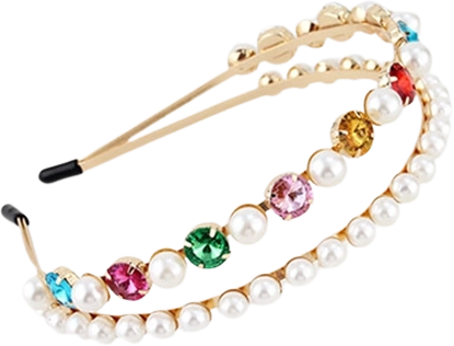 Pink double headband with gemstones and pearls