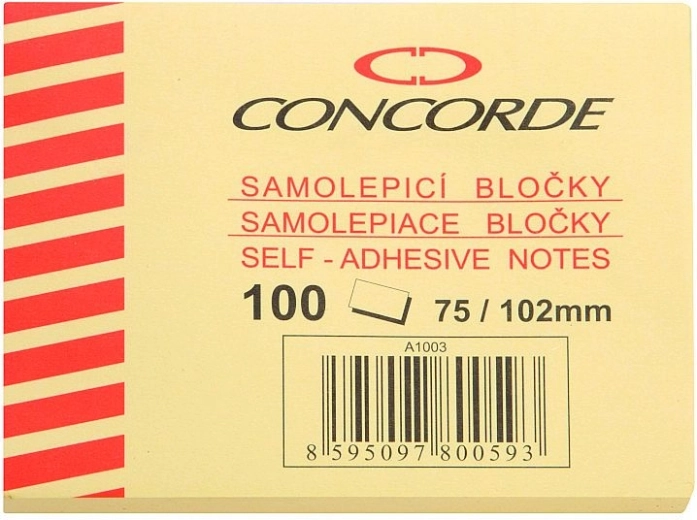 Isekleepuv märkmepaber CONCORDE 75 × 102 mm, kollane, 100 lehte