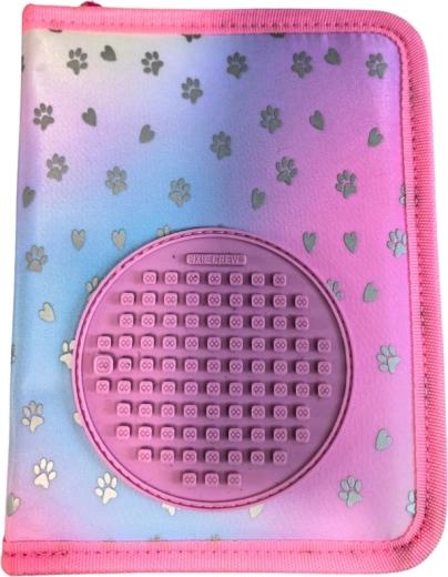 Pixie Crew single-tier school pencil case, pink with hearts and paws