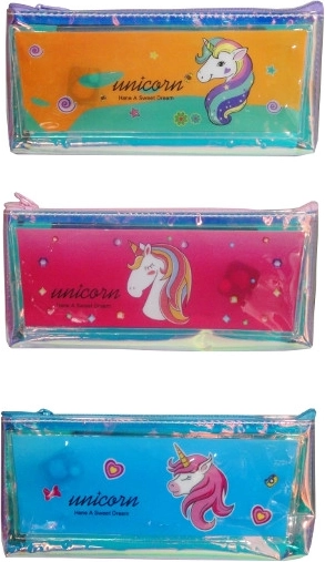 Holographic pencil case with unicorn and lights