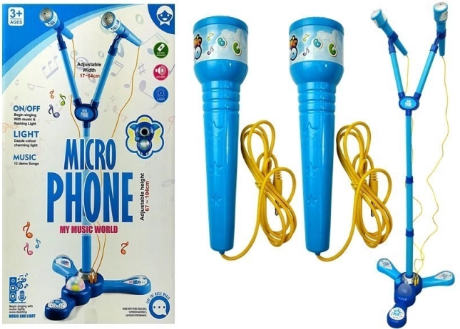 Laste karaoke komplekt topeltmikrofoniga statiivile – sinine