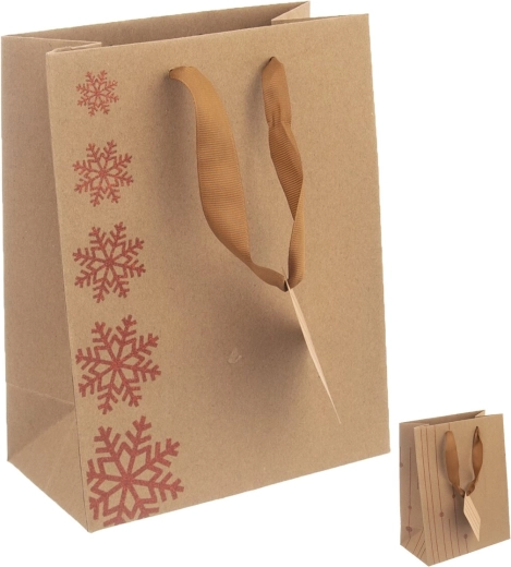 Kingituseks mõeldud paberkott lumehelbe motiiviga, disainide segu 26 × 12,5 × 32 cm