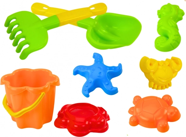 Liivamänguasjade komplekt ämbriga, sõela ja vormidega, 8 osa