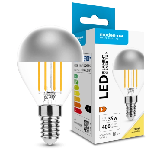 Modee LED-hõõglamp Filament Globe Mini P45 Silver Top 4 W E14, 400 lm, soe valge