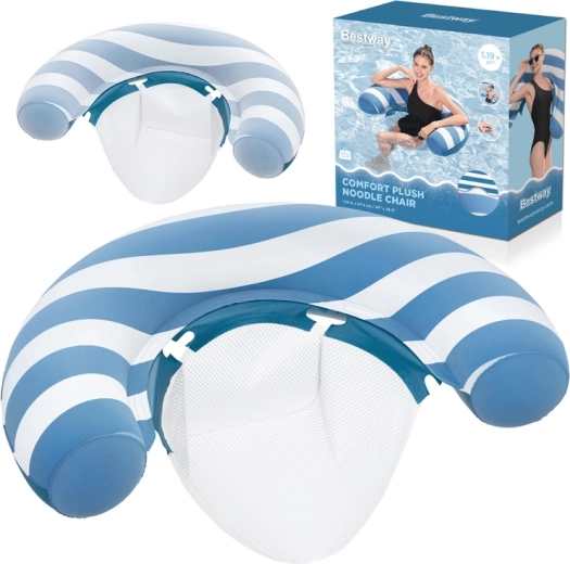 Bestway täispuhutav ujuv tugitool mesh-istmega Comfort Plush, värvimuutev, 119 × 68 cm