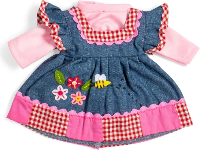 Bigjigs Toys denim dress with pink trim for a 34 cm doll