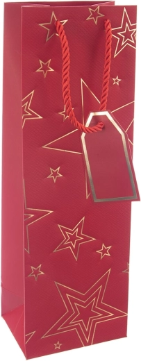 Red gift paper wine bag with star motif