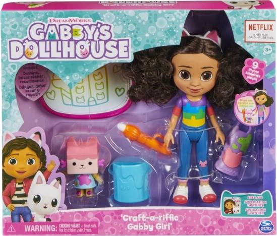 GABBY'S DOLLHOUSE loov ateljee – nukk 20 cm ja kassipoeg maagilise veemaalinguga