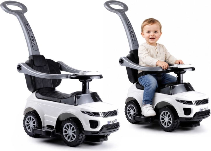 Laste lükatav auto Sport Car valge, juhtimisvardaga