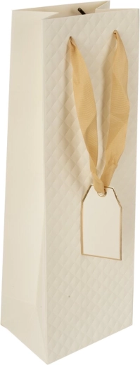 Gift paper wine bag, quilt, beige, 12 × 9 × 35 cm