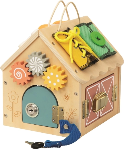 2Kids Toys puidust väike naturaalne tegevusmajake (activity domeček)