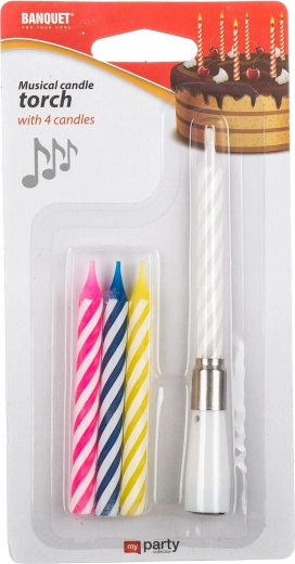 Banquet My Party Birthday Candle Music – Musical Cake Holder and Spiral Candles (4 pcs)