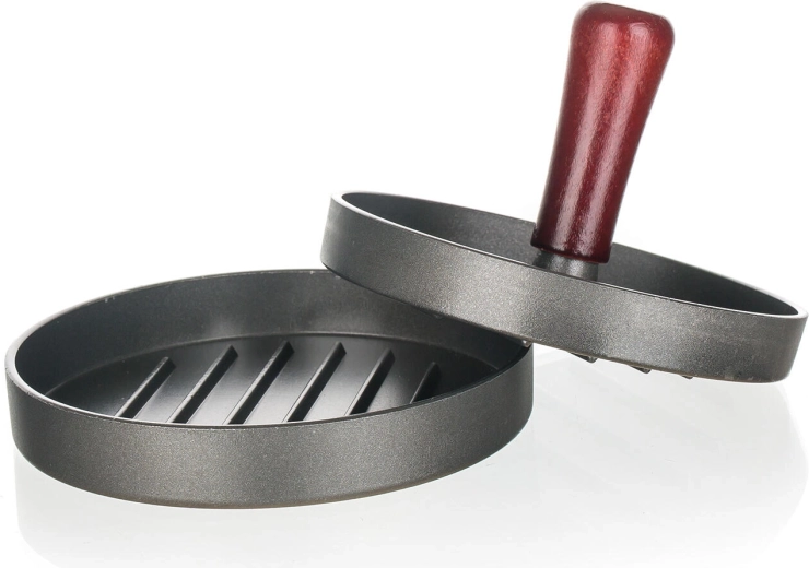 Burger press 12 cm with aluminum body and wooden handle