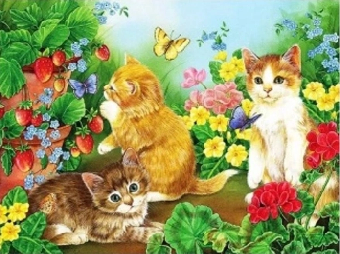 Teemantmaalimine – kassid ja liblikad 30 × 40 cm