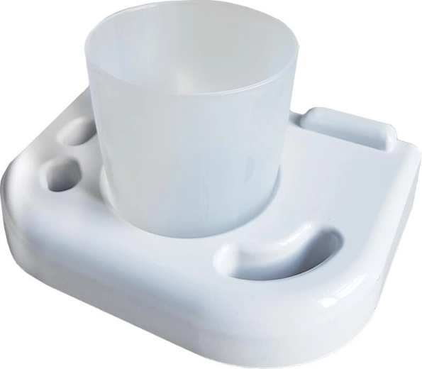 Bathroom cup holder with white cup, plastic, 15.9 × 11 × 4 cm