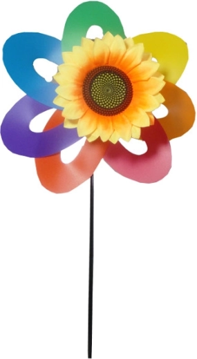Colorful sunflower-shaped pinwheel on a plastic stick