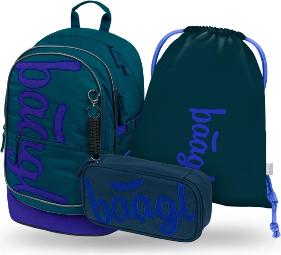 Baagl set 3 Core Logo blue – school backpack, pencil case and GRS drawstring bag