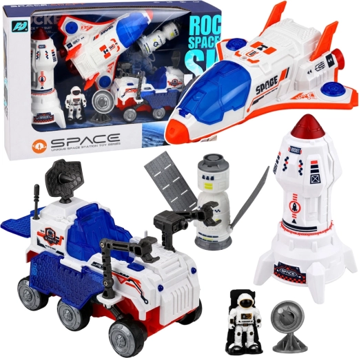 Space set with rocket, space shuttle and rover