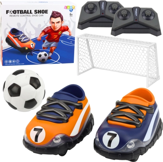 RC car shaped like a soccer shoe with net and ball – 2‑vehicle set