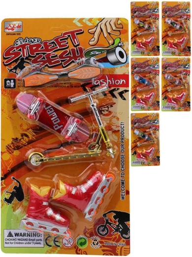 Finger skate set with skateboards, roller skates and a scooter - 1 piece