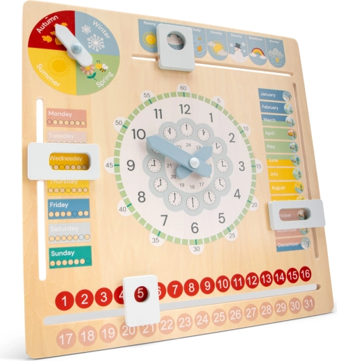 Woeti puidust õppekalender kellaga