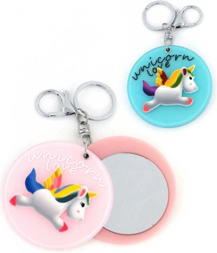 Unicorn keychain with mirror and carabiner - 1 piece
