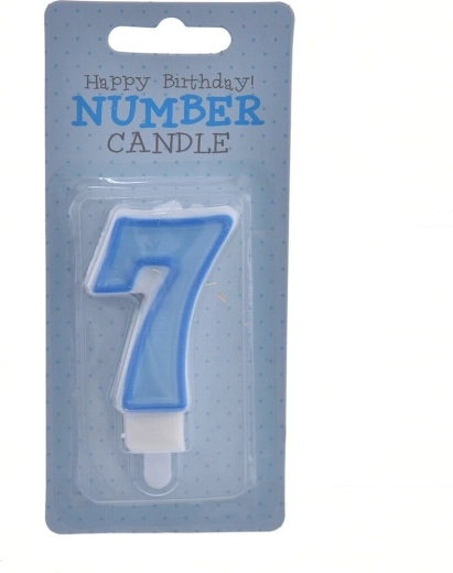 Number 7 cake candle, blue, 7 cm