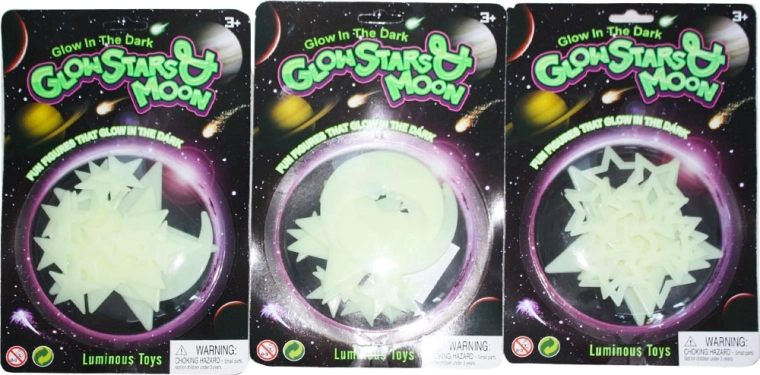 Glow-in-the-dark moon and stars decoration for kids' room