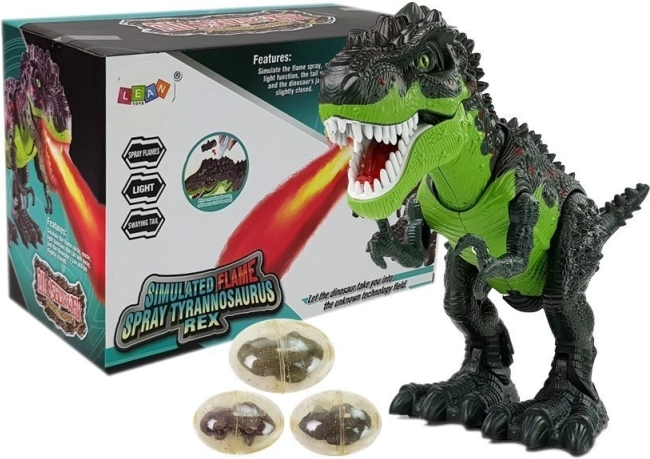 Interaktiivne patareitoitel dinosaurus T‑Rex – muneb mune ja purskab auru, roheline