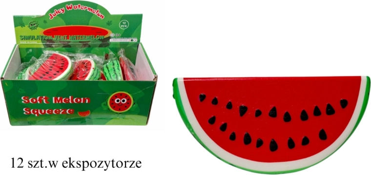 Anti-stress squishy squeeze toy in the shape of a watermelon