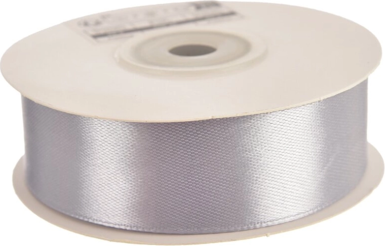 Silver satin decorative ribbon 25 mm, 25 m