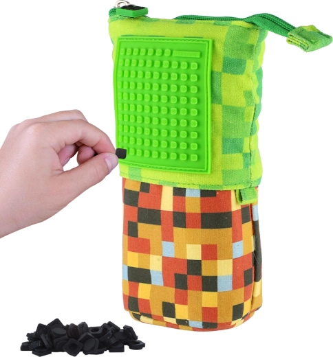 Pixie Crew pop-up pencil case, green-brown, with small panel